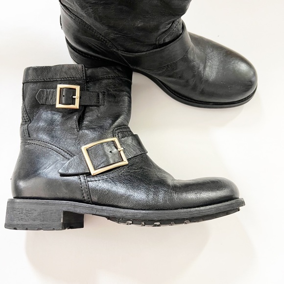 JIMMY CHOO Black Leather with Buckles Youth Biker Boots 38 - Picture 11 of 13